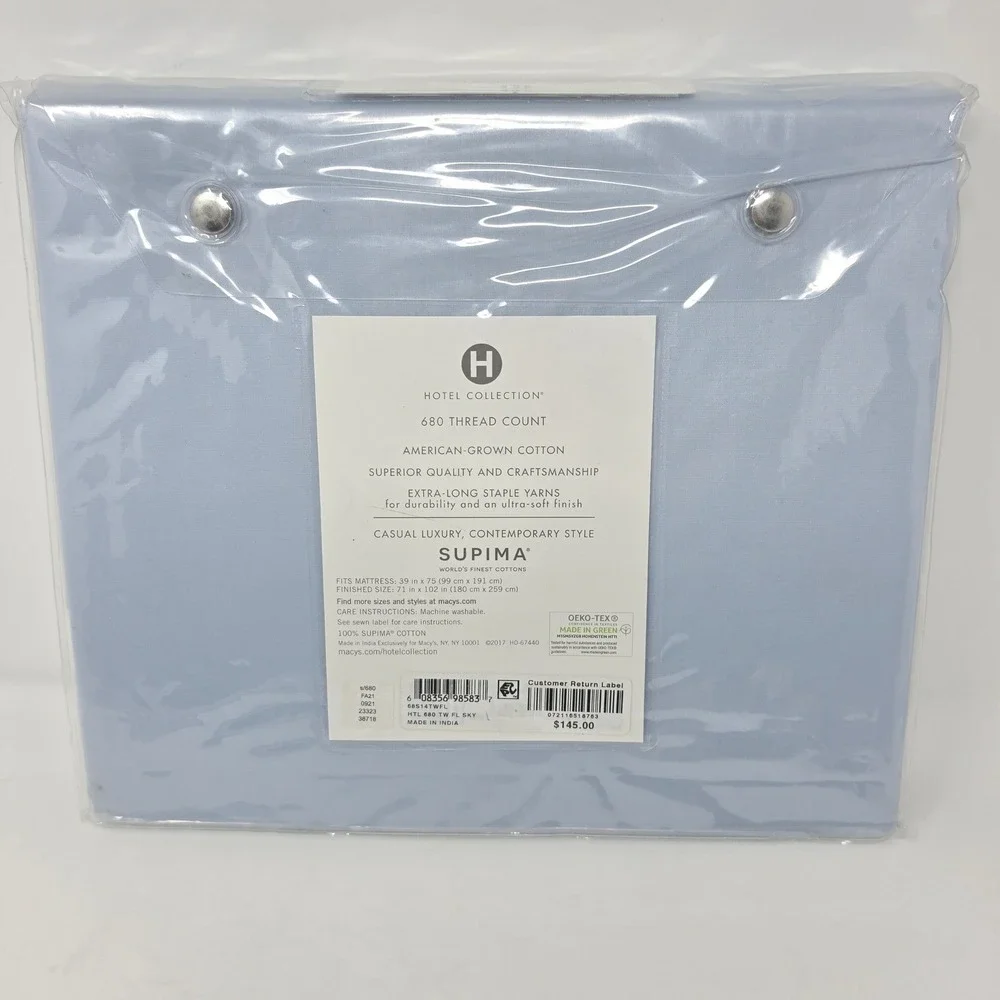 Hotel Collection Supima 680 Thread Count Twin Flat Sheet Light Blue Hemstitch